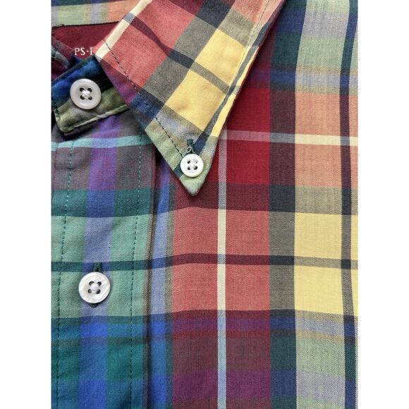 Vintage Chaps Ralph Lauren Shirt Mens Large Plaid Hong Kong Yellow Red Button up - Picture 7 of 8